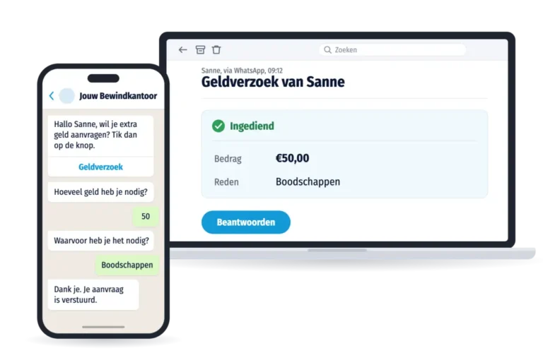 Een cliënt vraagt via WhatsApp extra geld aan. Het verzoek komt binnen in de mailbox van kantoor.