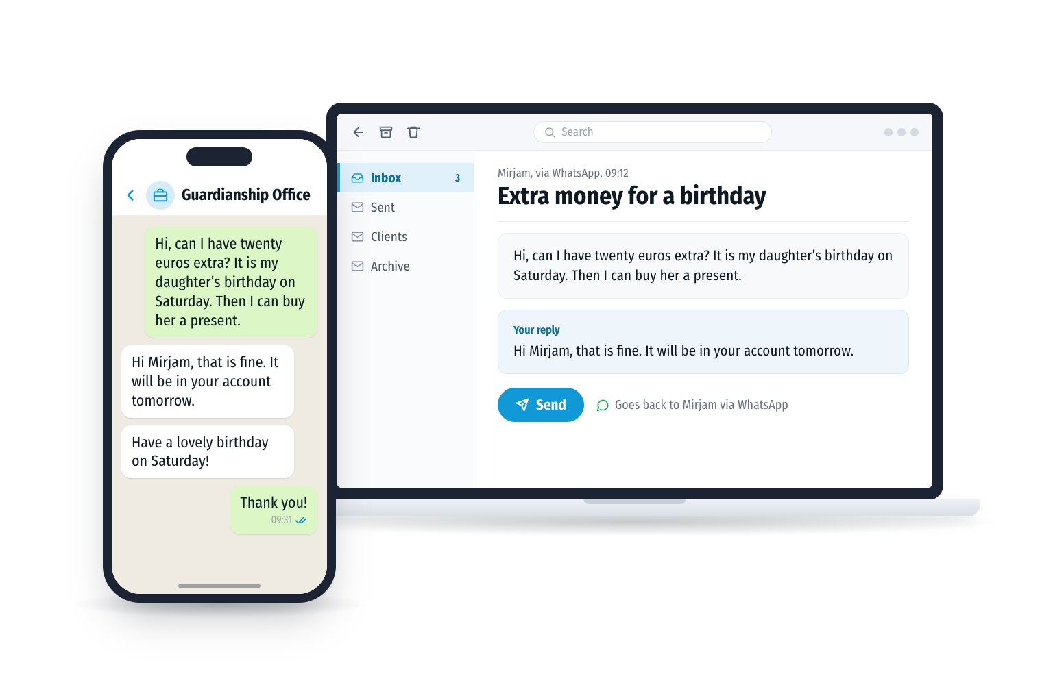 WhatsApp and email in debt guardianship